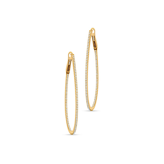 18K Yellow Gold Large Diamond Hoops Embracing Pear-Shaped Brilliance