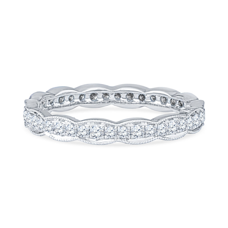 18K White Gold Sculpted Crescent Diamond Eternity Band