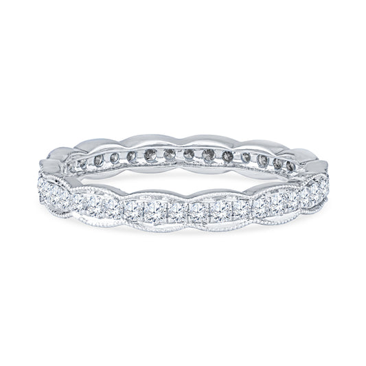 18K White Gold Sculpted Crescent Diamond Eternity Band