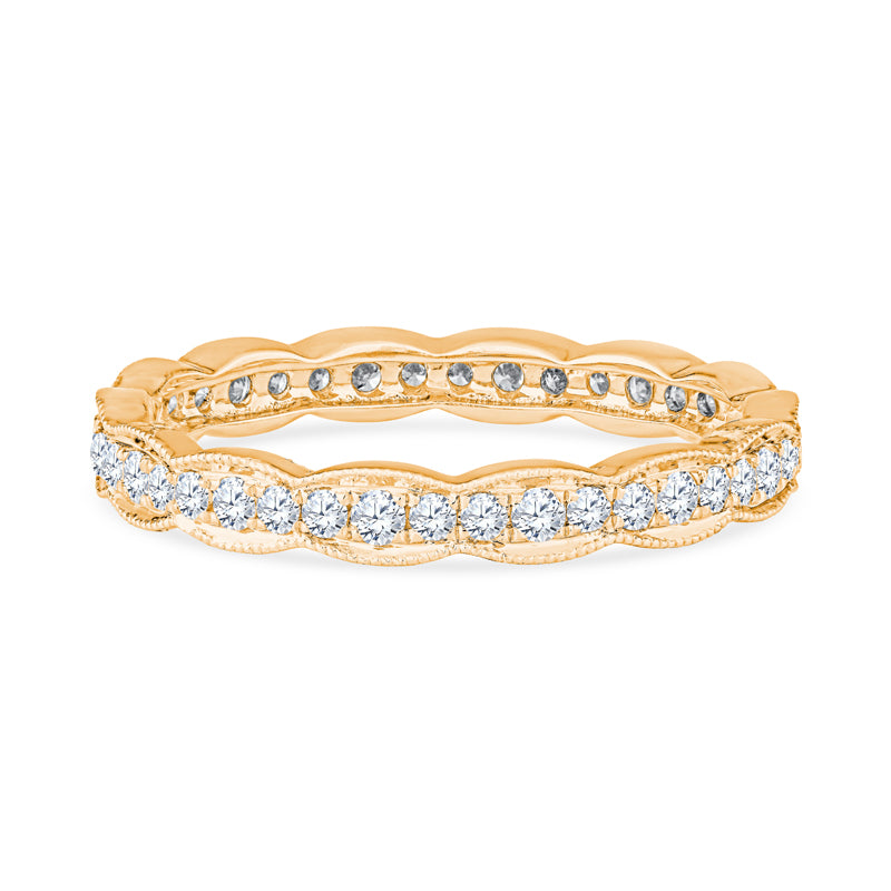 18K Yellow Gold Sculpted Crescent Diamond Stackable Eternity Band