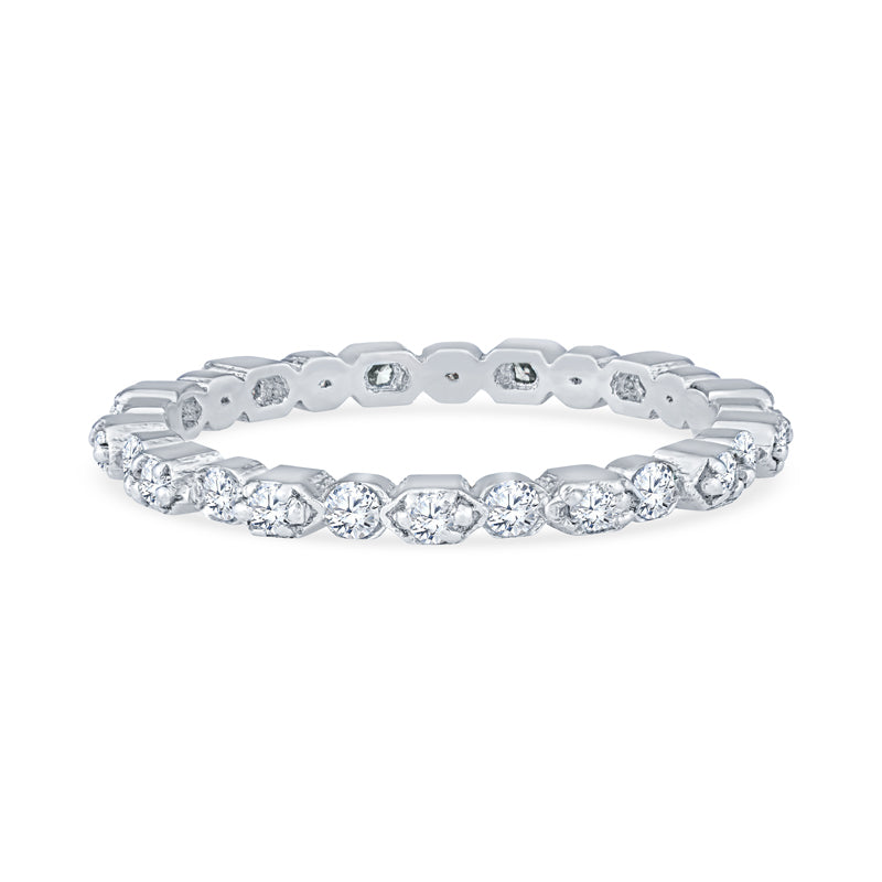 18K White Gold Alternating Design Diamond Eternity Band