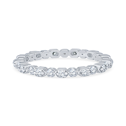 18K White Gold Alternating Design Diamond Eternity Band