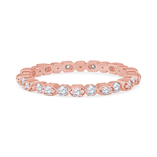 18K Rose Gold Alternating Design Diamond Eternity Band