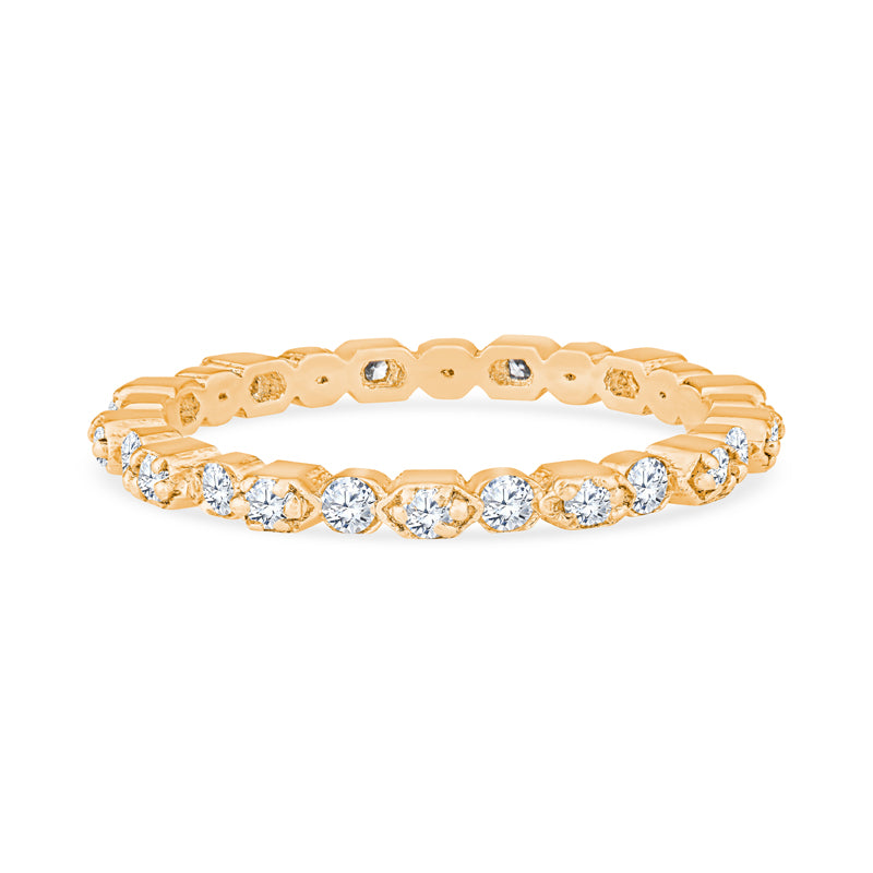 18K Yellow Gold Alternating Design Diamond Stackable Band Eternity Band