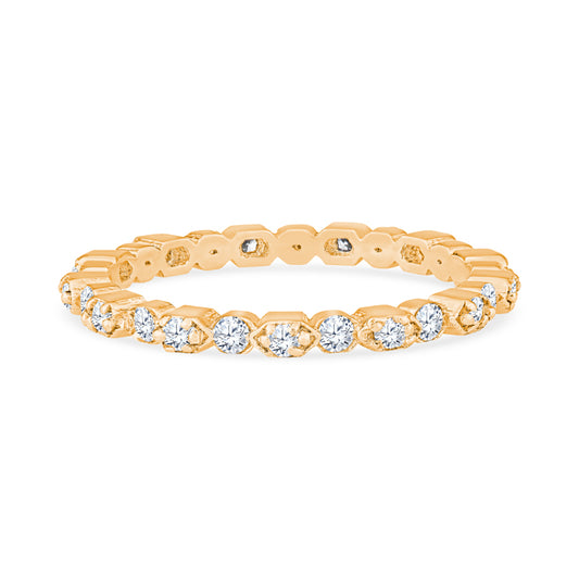18K Yellow Gold Alternating Design Diamond Stackable Band Eternity Band