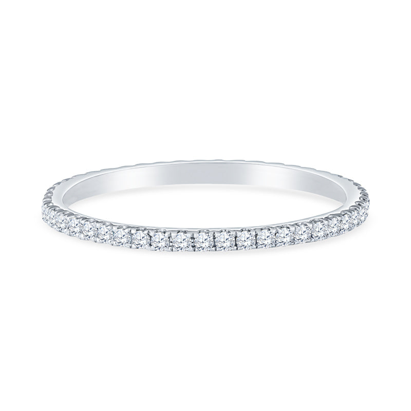 14K White Gold Delicate French V Split Diamond Eternity Band