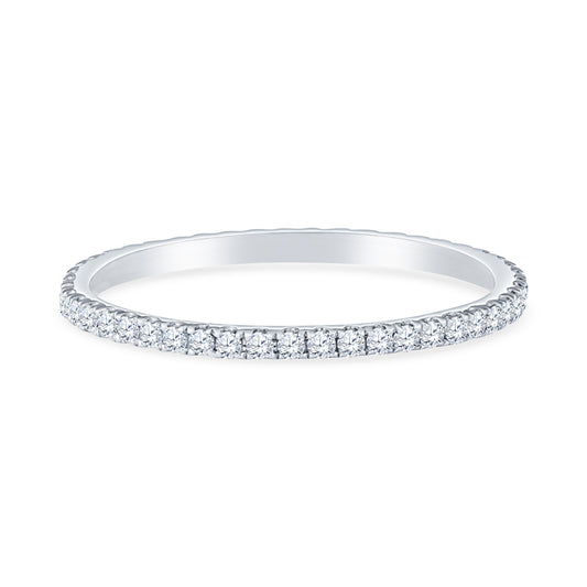 14K White Gold Delicate French V Split Diamond Eternity Band
