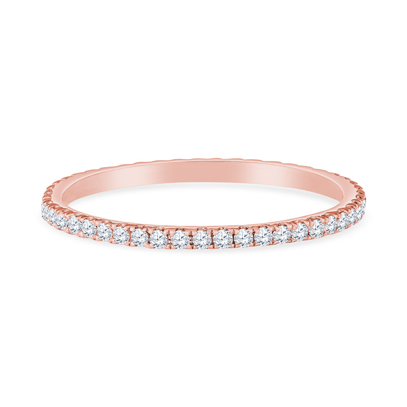 14K Rose Gold Delicate French V Split Diamond Eternity Band