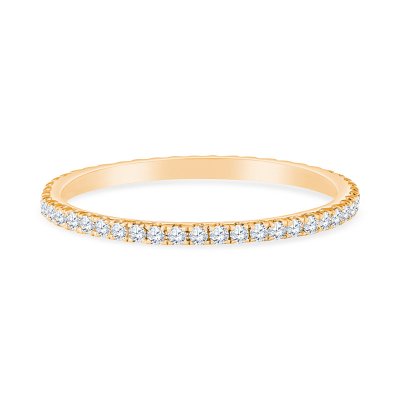 14K Yellow Gold Delicate French V Split Diamond Stackable Eternity Band