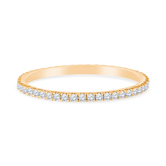 14K Yellow Gold Delicate French V Split Diamond Stackable Eternity Band