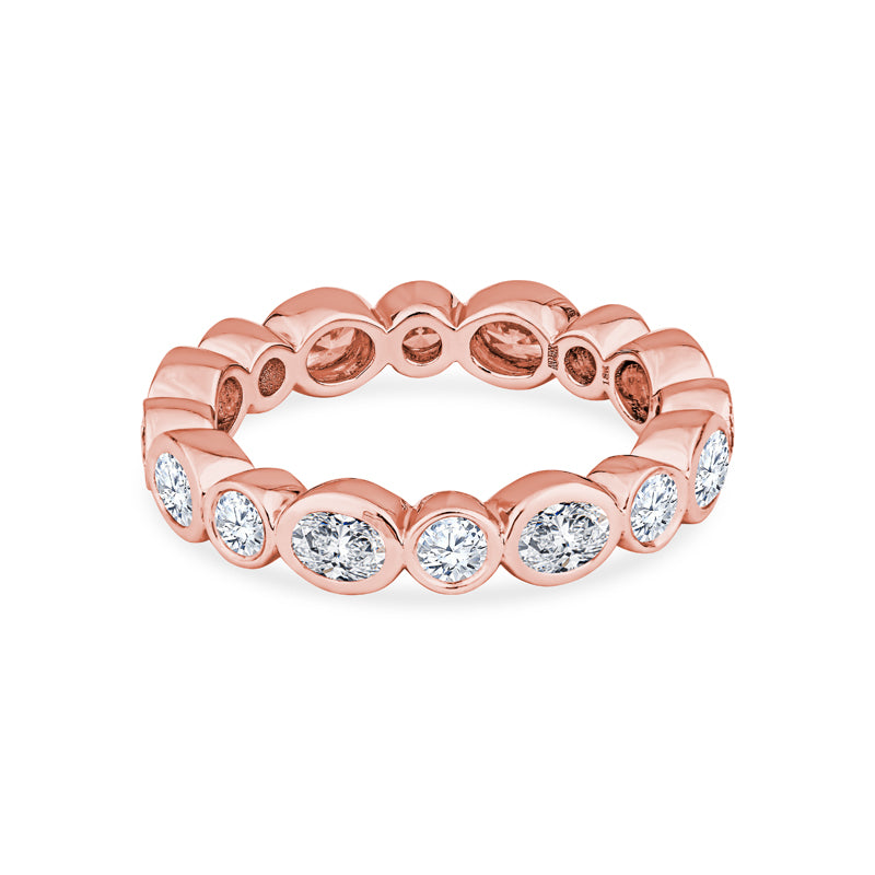 18K White Gold Mixed Stone Wedding Band with Oval and Round Diamonds