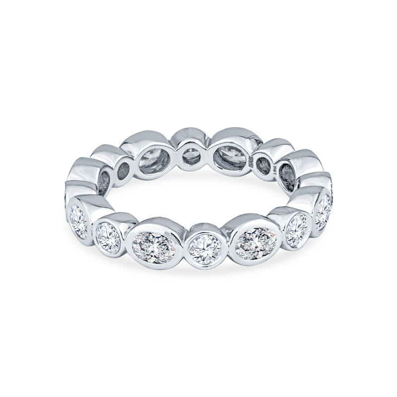 18K White Gold Mixed Stone Wedding Band with Oval and Round Diamonds