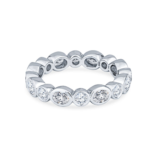 18K White Gold Mixed Stone Wedding Band with Oval and Round Diamonds