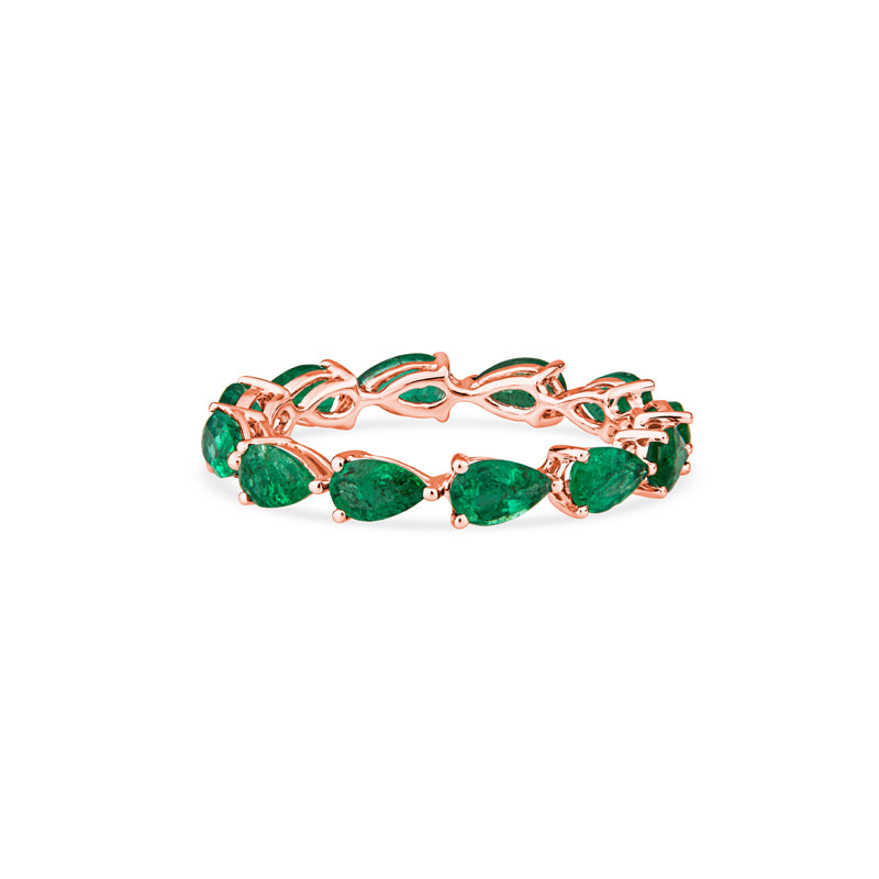 18K Rose Gold East-West Pear Emeralds Shimmer Wedding Band