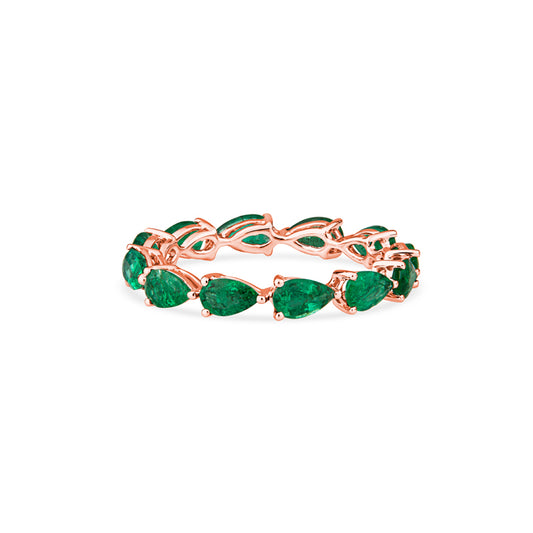 18K Rose Gold East-West Pear Emeralds Shimmer Wedding Band
