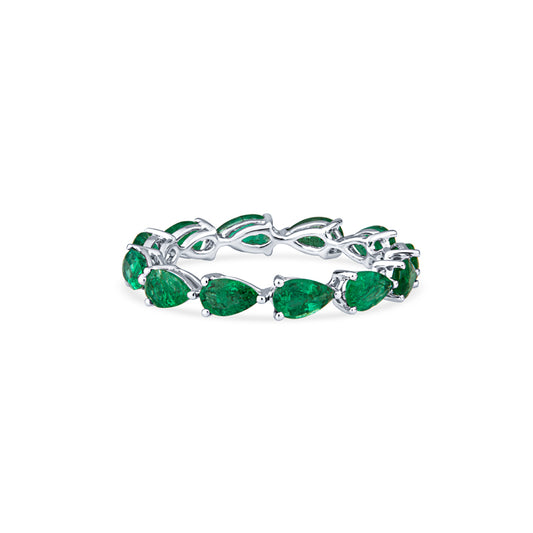 18K White Gold East-West Pear Emeralds Shimmer Wedding Band