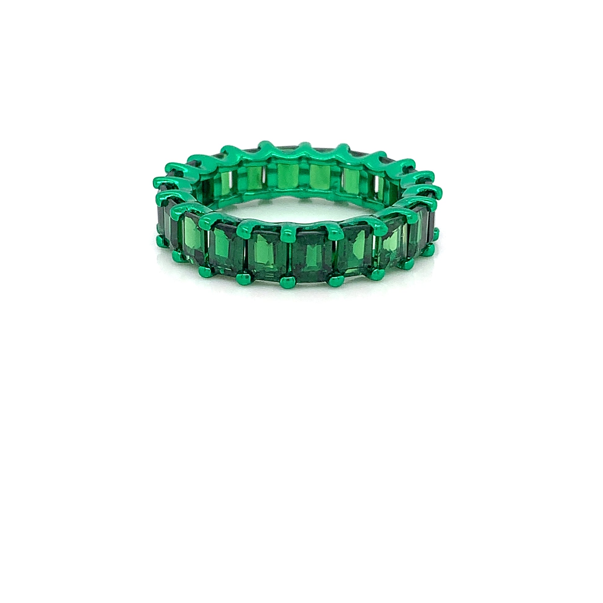 Green Garnet Eternity Band – 5.08ct, 18kt White Gold, Size 6.5