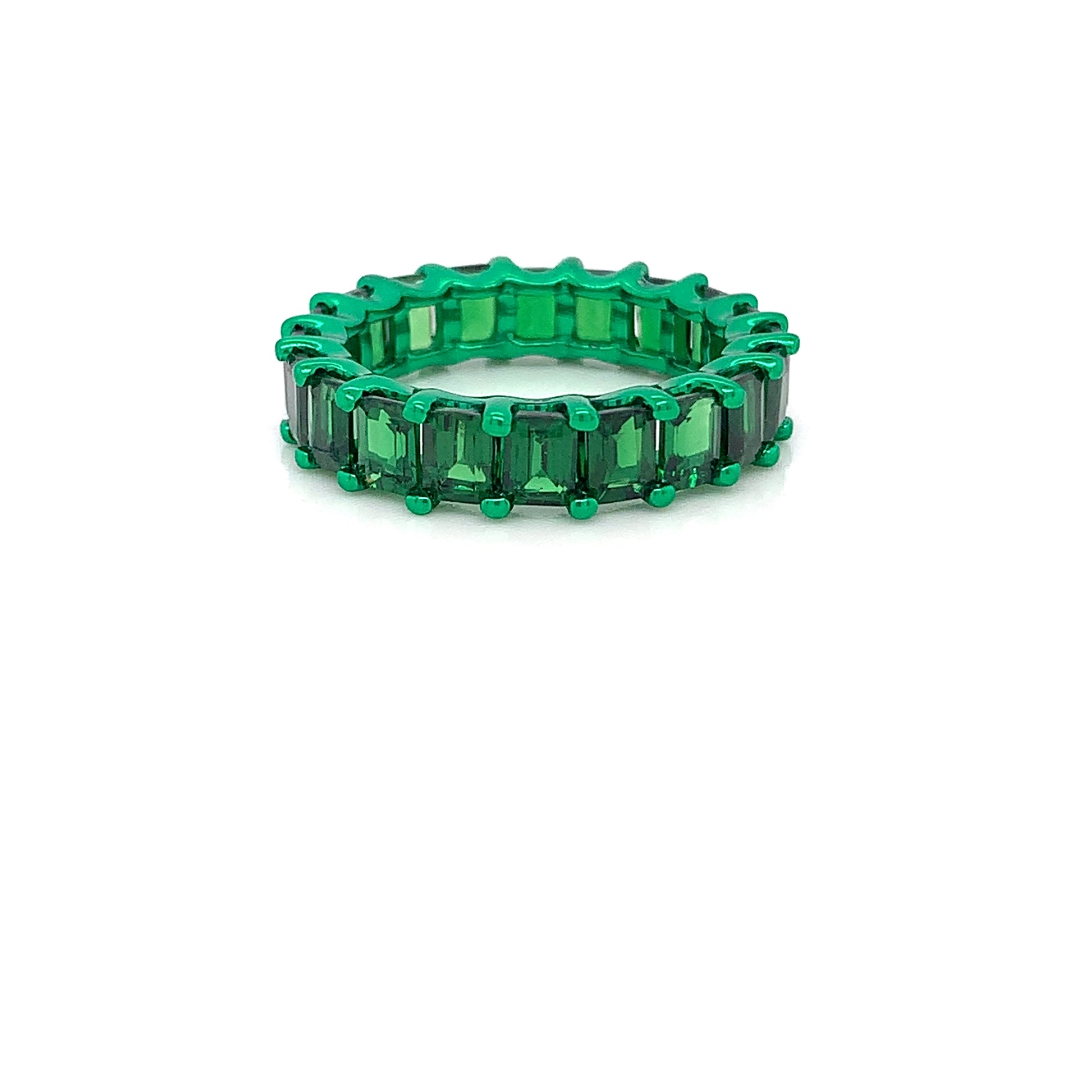 Green Garnet Eternity Band – 5.08ct, 18kt White Gold, Size 6.5