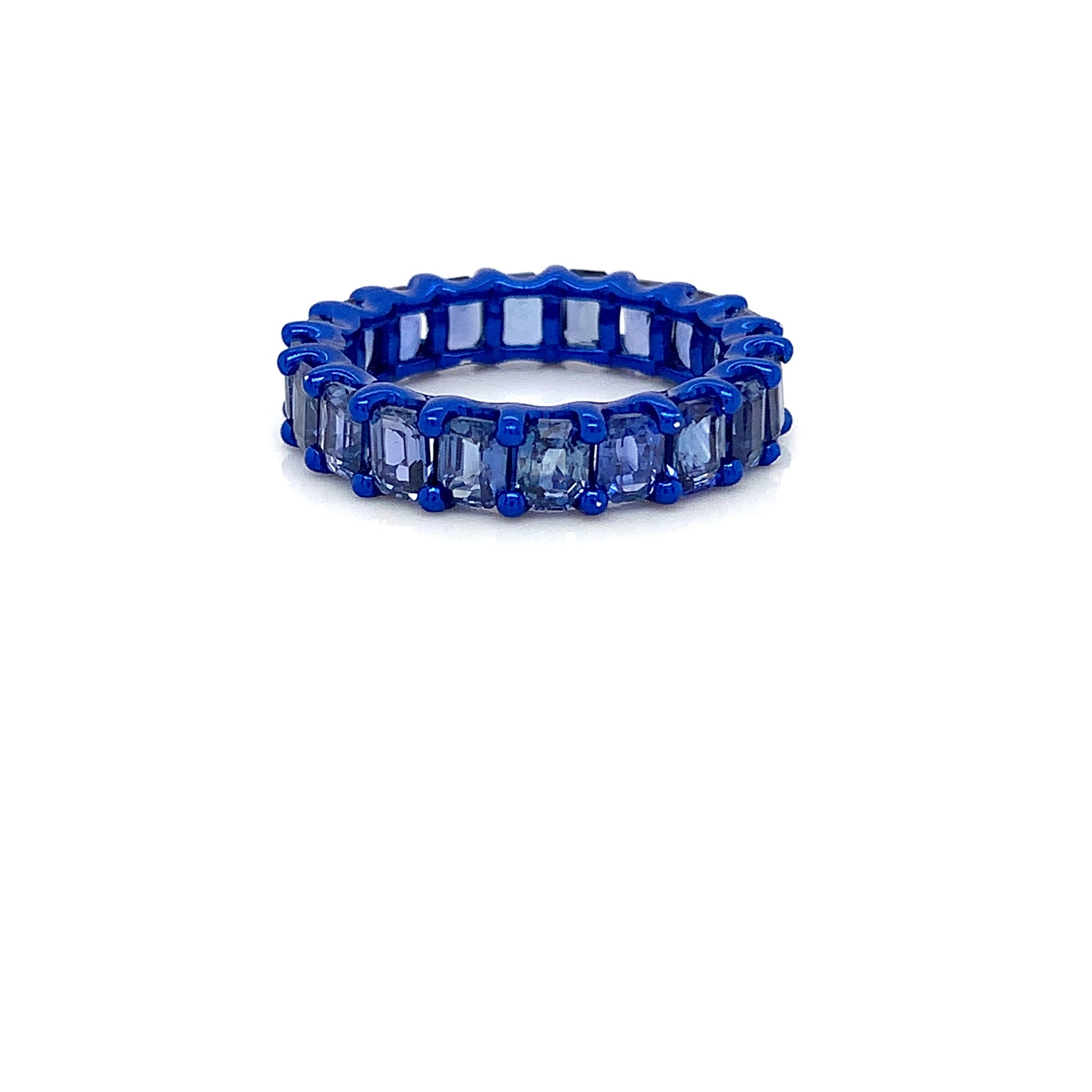 Blue Sapphire Eternity Band – 5.65ct, 18kt White Gold, Size 6.5