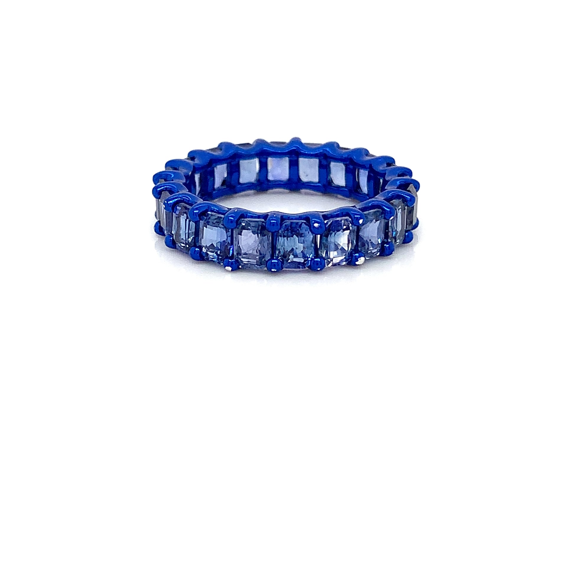 Blue Sapphire Eternity Band – 5.65ct, 18kt White Gold, Size 6.5