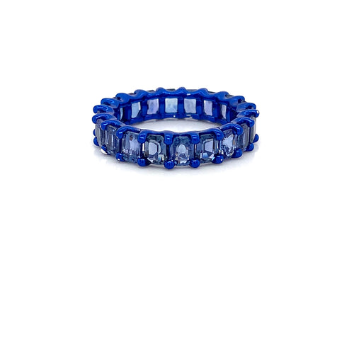 Blue Sapphire Eternity Band – 5.65ct, 18kt White Gold, Size 6.5