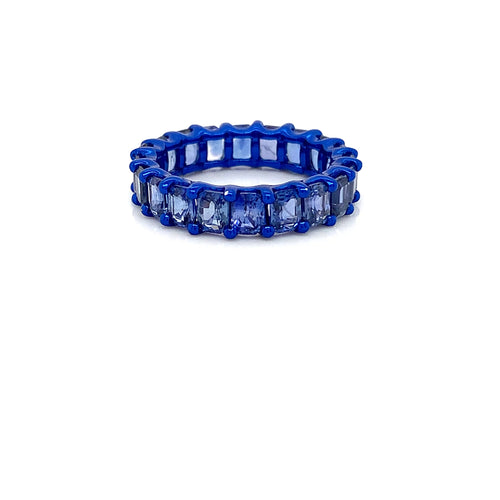 Blue Sapphire Eternity Band – 5.65ct, 18kt White Gold, Size 6.5