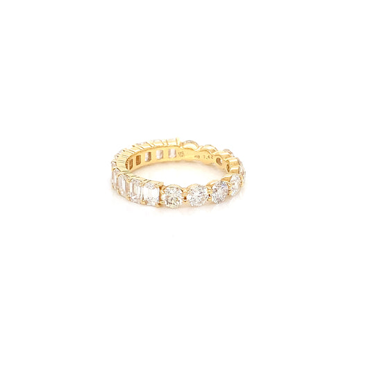 18kt Yellow Gold Eternity Band – 5.16ct, Round Brilliant & Emerald Cut Natural Diamond, Size 6.5
