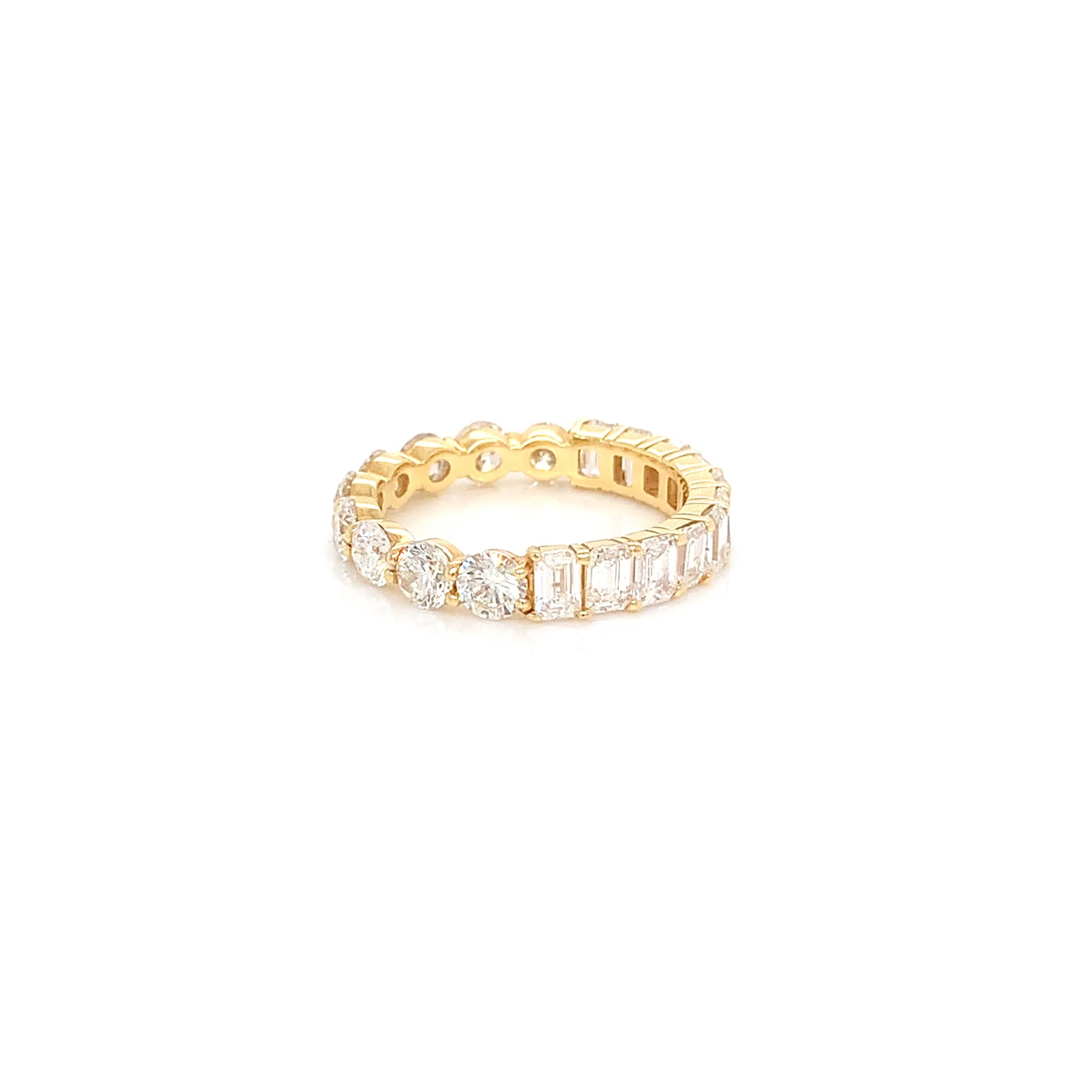 18kt Yellow Gold Eternity Band – 5.16ct, Round Brilliant & Emerald Cut Natural Diamond, Size 6.5