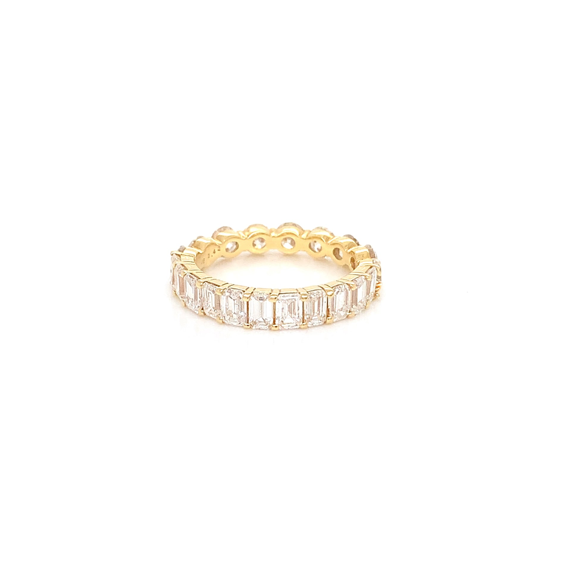 18kt Yellow Gold Eternity Band – 5.16ct, Round Brilliant & Emerald Cut Natural Diamond, Size 6.5