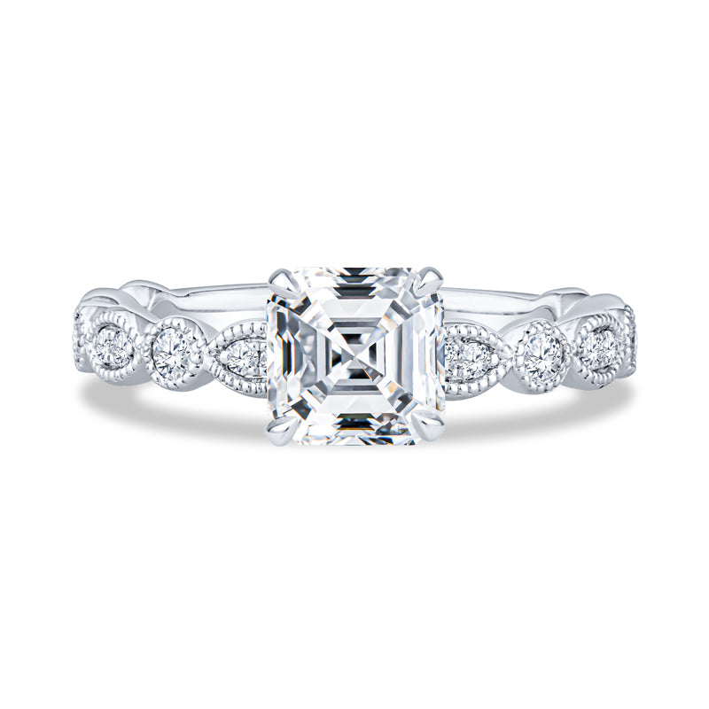 14K White Gold Milgrain Asscher Diamond Engagement Ring