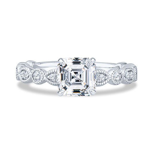 14K White Gold Milgrain Asscher Diamond Engagement Ring