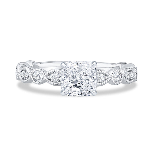 14K White Gold Milgrain Cushion Cut Diamond Engagement Ring