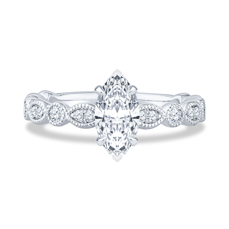 14K White Gold Milgrain Marquise Diamond Engagement Ring
