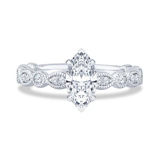 14K White Gold Milgrain Marquise Diamond Engagement Ring