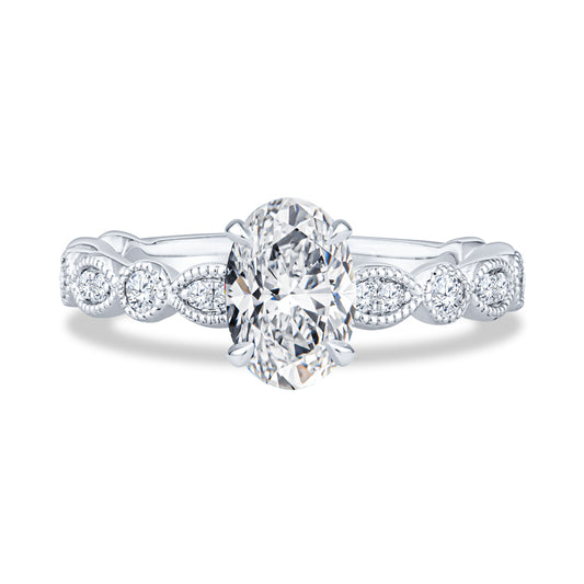 14K White Gold Milgrain Oval Diamond Engagement Ring