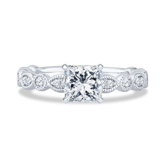 14K White Gold Milgrain Princess Diamond Engagement Ring