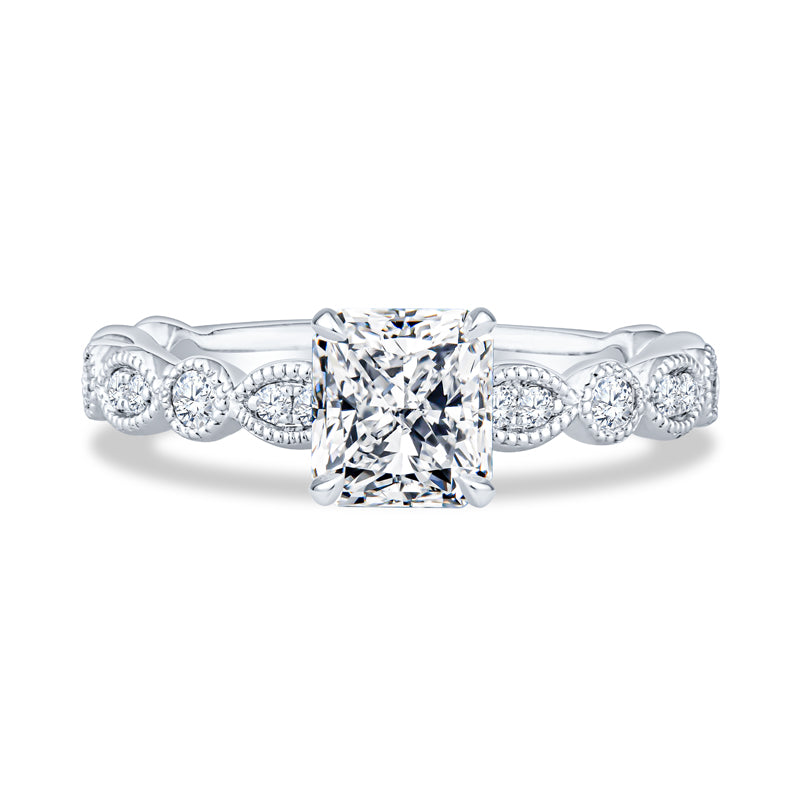 14K White Gold Milgrain Radiant Diamond Engagement Ring