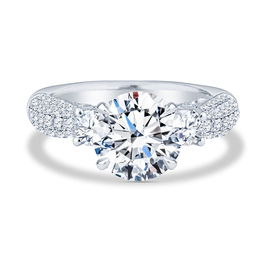 18K White Gold Micro-Pavé Past Present Future Round Diamond Engagement Ring