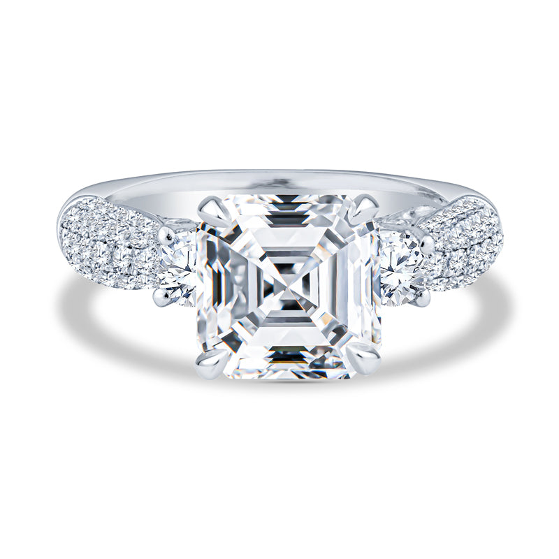 18K White Gold Micro-Pavé Past Present Future Asscher Diamond Engagement Ring