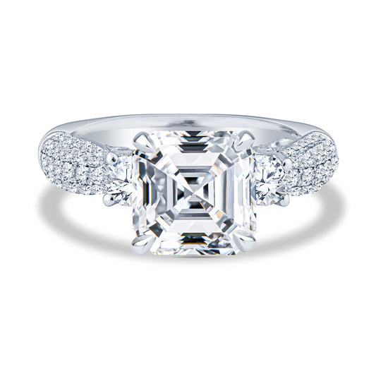 18K White Gold Micro-Pavé Past Present Future Asscher Diamond Engagement Ring