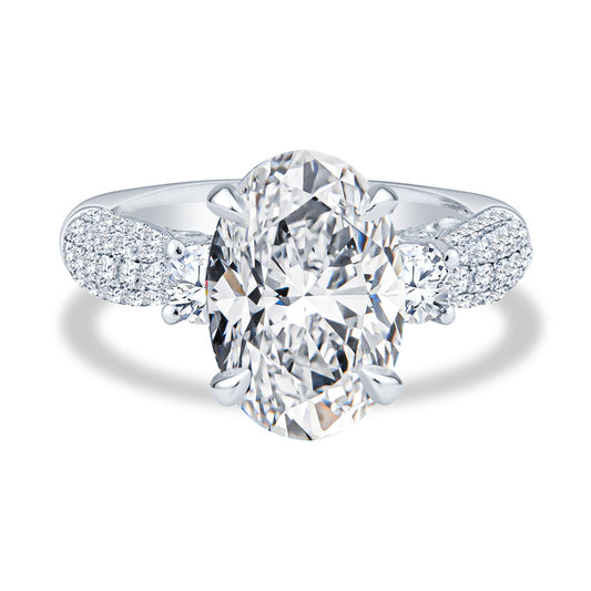 18K White Gold Micro-Pavé Past Present Future Oval Diamond Engagement Ring