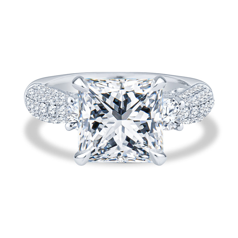 18K White Gold Micro-Pavé Past Present Future Princess Diamond Engagement Ring