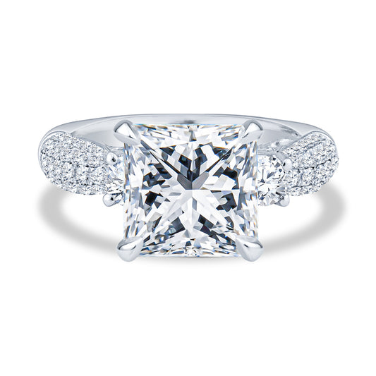 18K White Gold Micro-Pavé Past Present Future Princess Diamond Engagement Ring