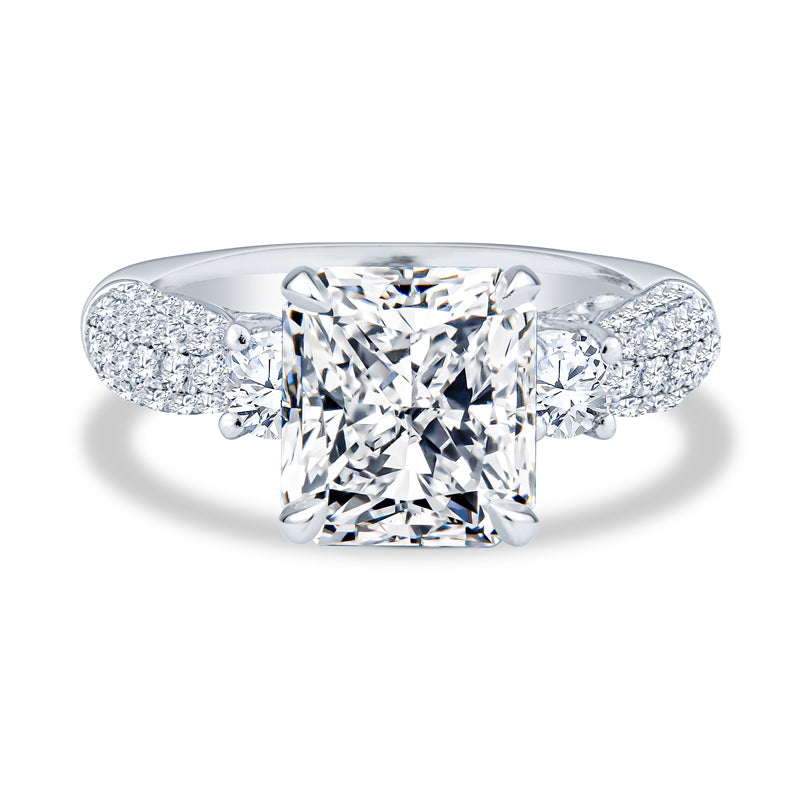 18K White Gold Micro-Pavé Past Present Future Radiant Diamond Engagement Ring