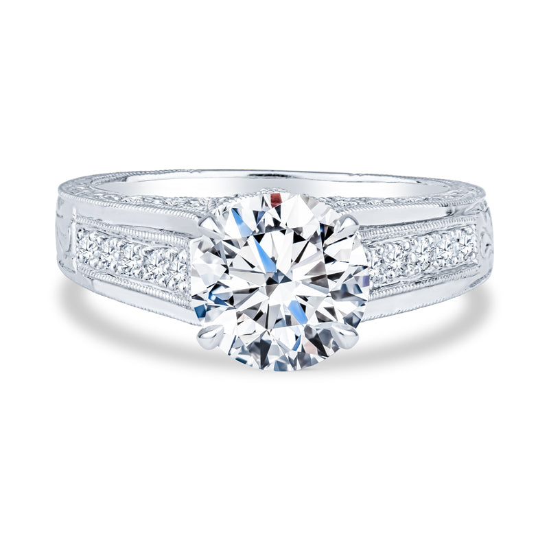 18k White Gold Micro Pave Setting Antique Vintage Round Diamond Engagement Ring