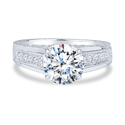 18k White Gold Micro Pave Setting Antique Vintage Round Diamond Engagement Ring