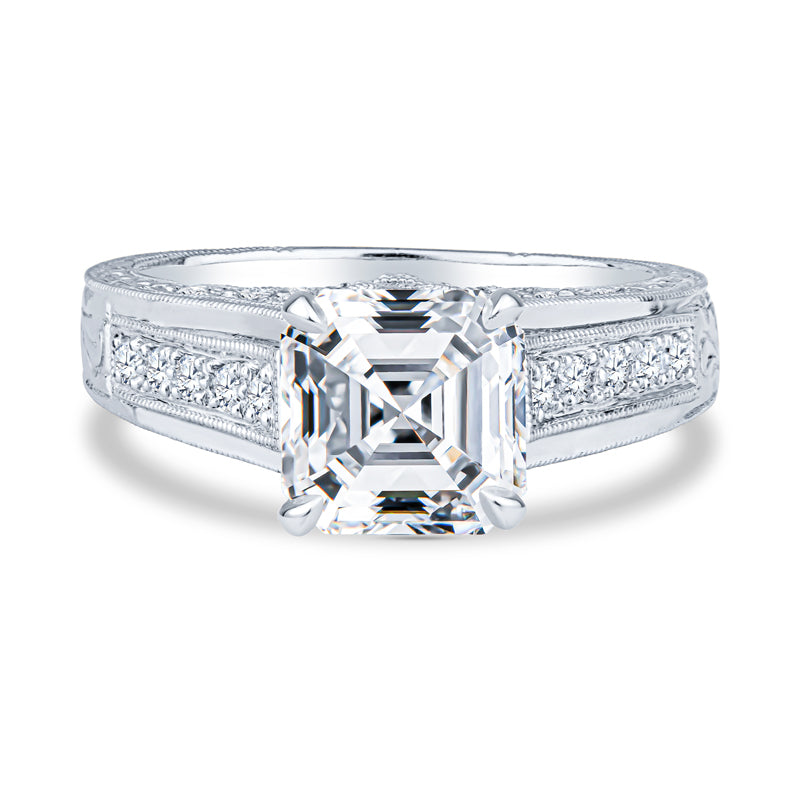 18k White Gold Micro Pave Setting Antique Vintage Asscher Diamond Engagement Ring