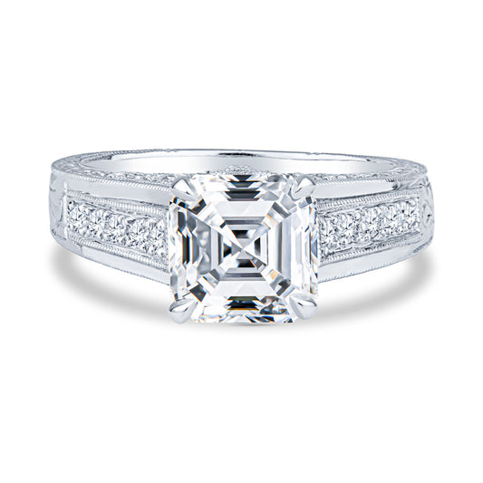 18k White Gold Micro Pave Setting Antique Vintage Asscher Diamond Engagement Ring