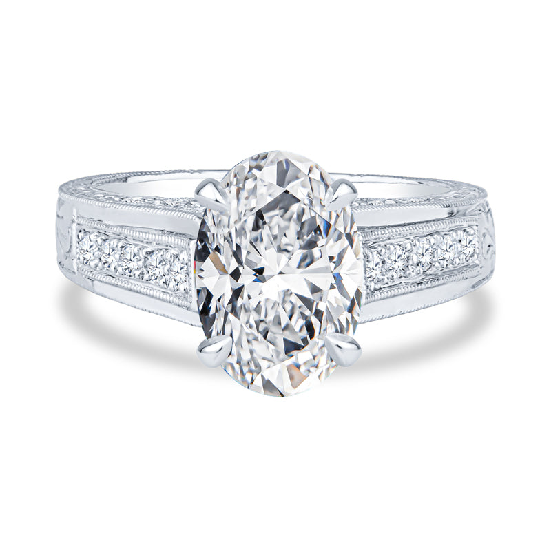 18k White Gold Micro Pave Setting Antique Vintage Oval Diamond Engagement Ring