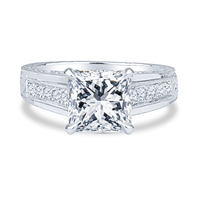 18k White Gold Micro Pave Setting Antique Vintage Princess Diamond Engagement Ring